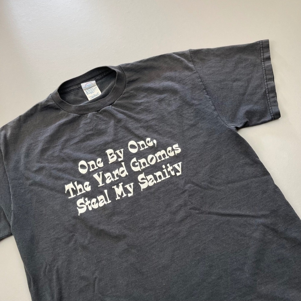VTG Delta Pro Weight Graphic Tee Mens M Black Yard Gnomes Steal My Sanity Shirt